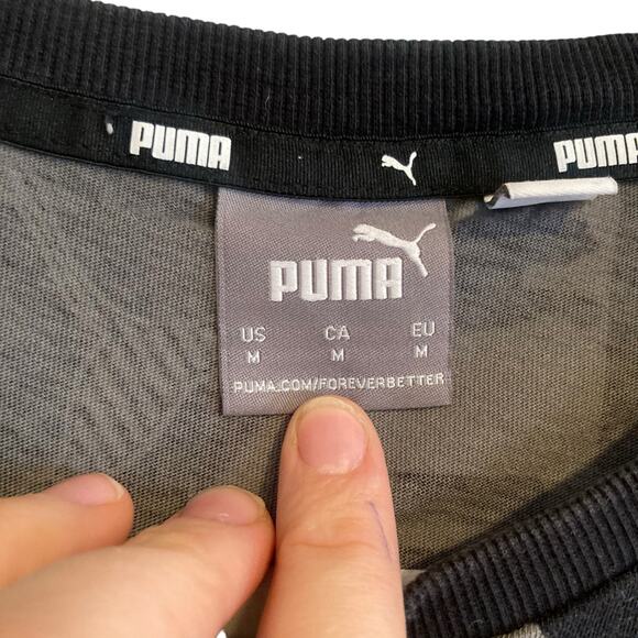 Puma Black Gray Power AOP All Over Print Logo Regular Fit T Shirt Size Medium - Picture 6 of 16